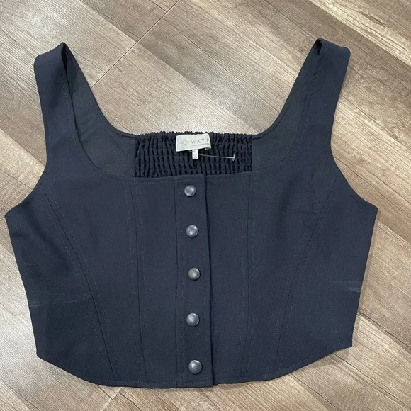 WAYF crop top navy blue Cora Snap front button top corset Dollskill free people - Picture 15 of 15